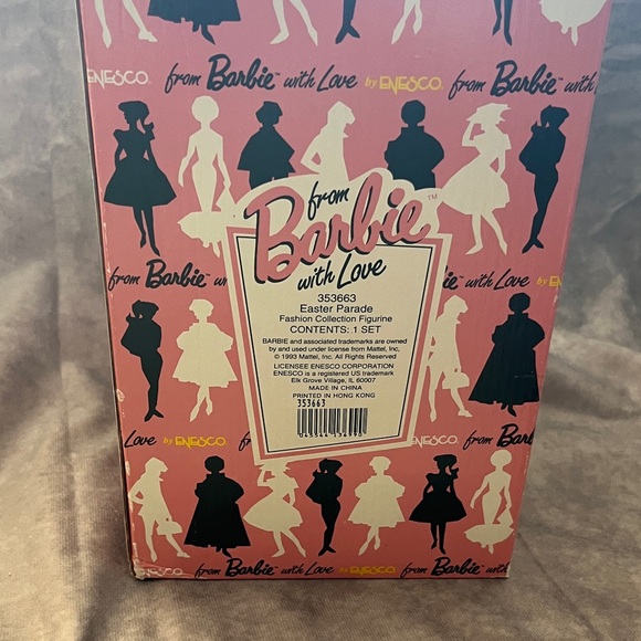 Vintage Enesco Barbie Figurine Doll with Black Coat and Colorful Dress - Picture 8 of 8